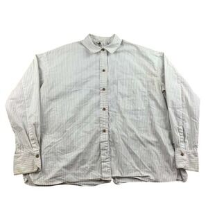 Vince Shirt Women S White Striped Cotton Button Front Long Sleeve Split Back Hem